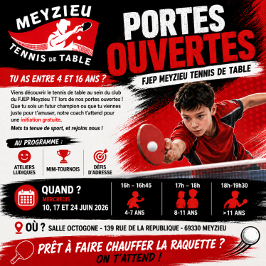 Portes Ouvertes du Ping - Mercredi 10, 17, 24 Juin